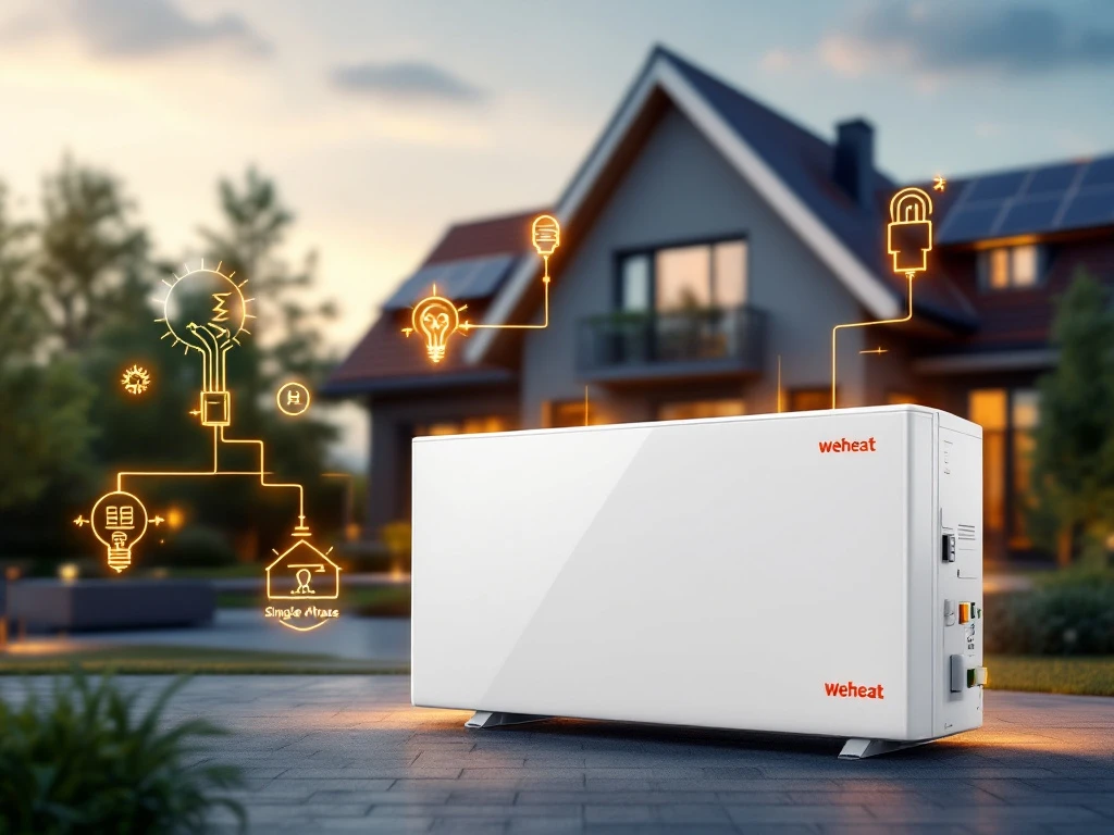 Weheat warmtepomp met oranje enkelfase voedingskabel en elektrische aansluitpunten voor Nederlandse woning met zonnepanelen