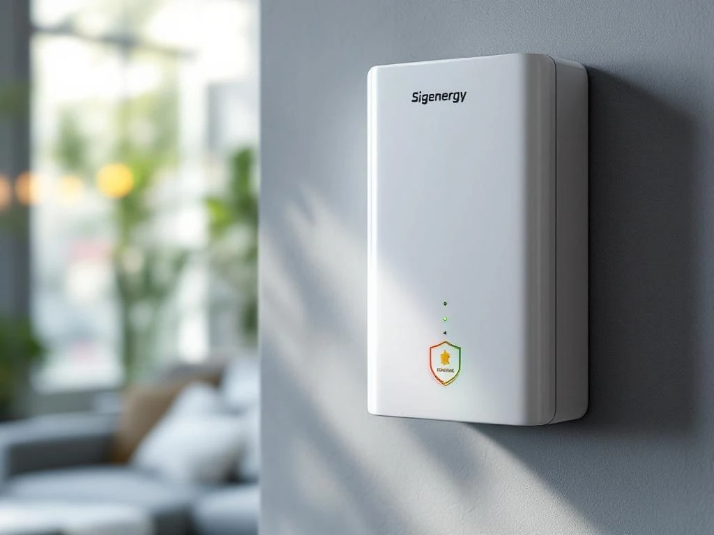 Witte Sigenergy thuisbatterij aan muur met holografisch garantieschild en groene LED-indicatoren in moderne woning


<p>Witte Sigenergy thuisbatterij aan muur met holografisch garantieschild en groene LED-indicatoren in moderne woning</p>