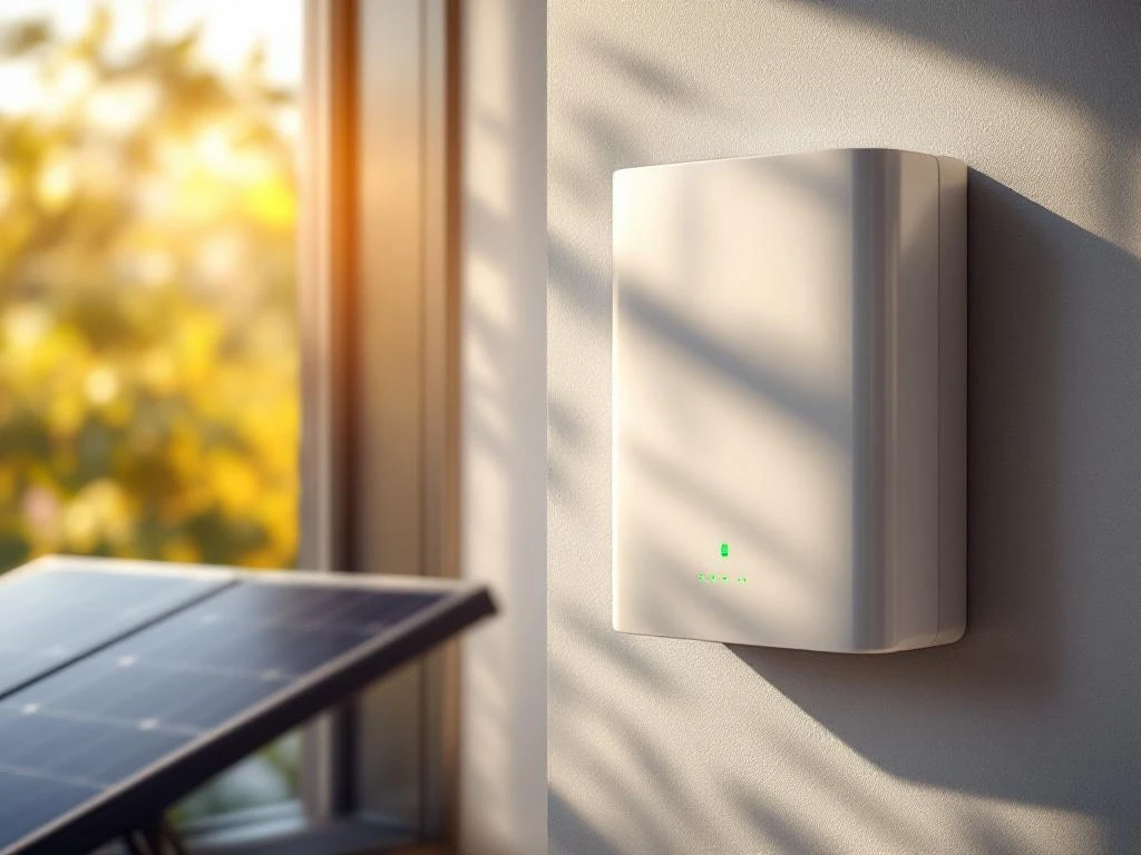 Witte thuisbatterij aan muur met groene LED-indicatoren, zonnepanelen op voorgrond, warm zonlicht in Nederlandse woning


<budget:budget_info>
<budget:token_input>365</budget:token_input>
<budget:token_output>35</budget:token_output>
<budget:token_total>400</budget:token_total>
<budget:percentage_used>0.2%</budget:percentage_used>
</budget:budget_info>