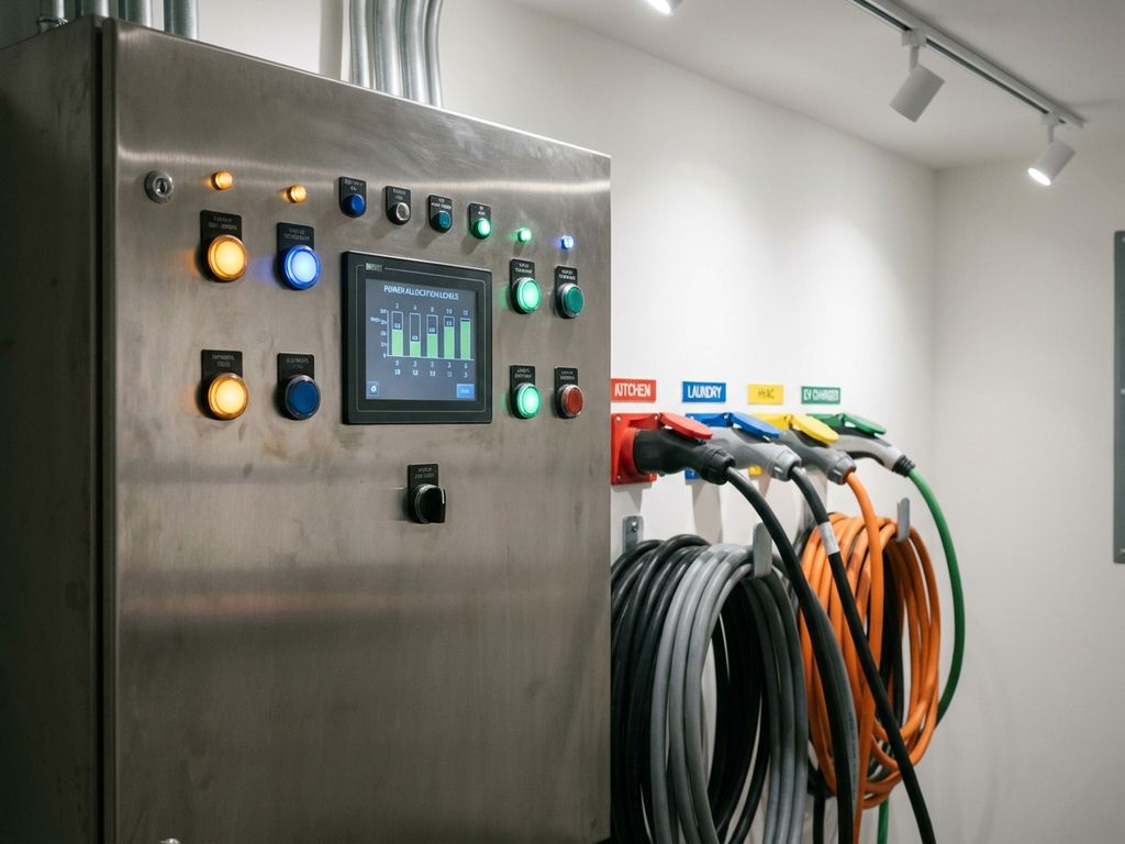 Elektrisch bedieningspaneel met verlichte schakelaars en LED-indicatoren in moderne technische ruimte