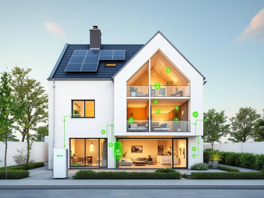 WeHeat warmtepomp voor modern Nederlands rijtjeshuis met duurzame verwarming en zonnepanelen op dak