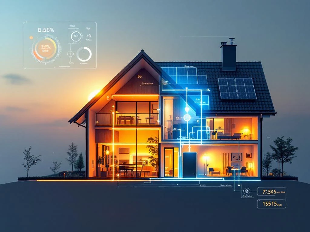 WeHeat warmtepomp in moderne Nederlandse woning met energiestroom, zonnepanelen en thermische beeldvorming