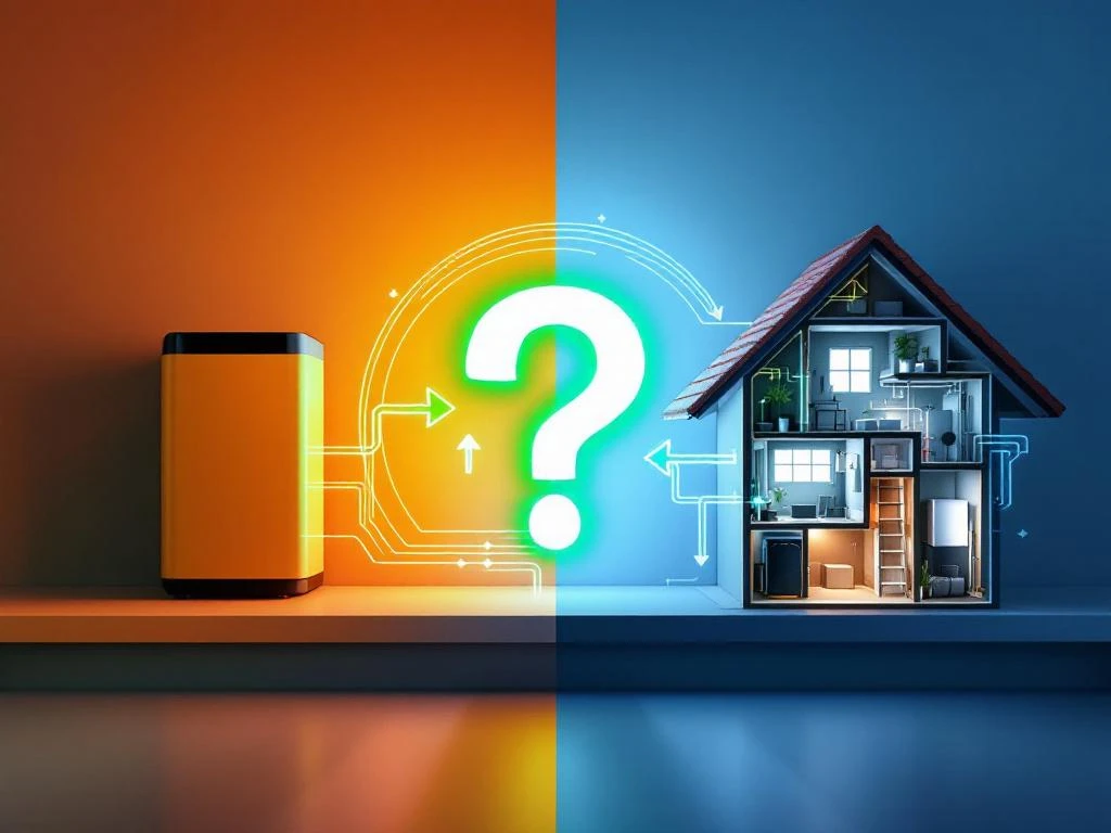 WeHeat warmtepomp versus traditioneel verwarmingssysteem vergelijking met keuze pijlen in moderne Nederlandse woning